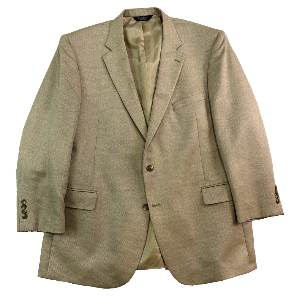 Jos A Bank 50R tan herringbone silk camel hair blazer jacket sport‎ suit coat